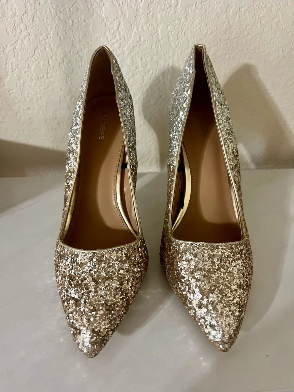 NEW Glitter Ombre Pointed Toe Pumps - Silver to Gold Heels